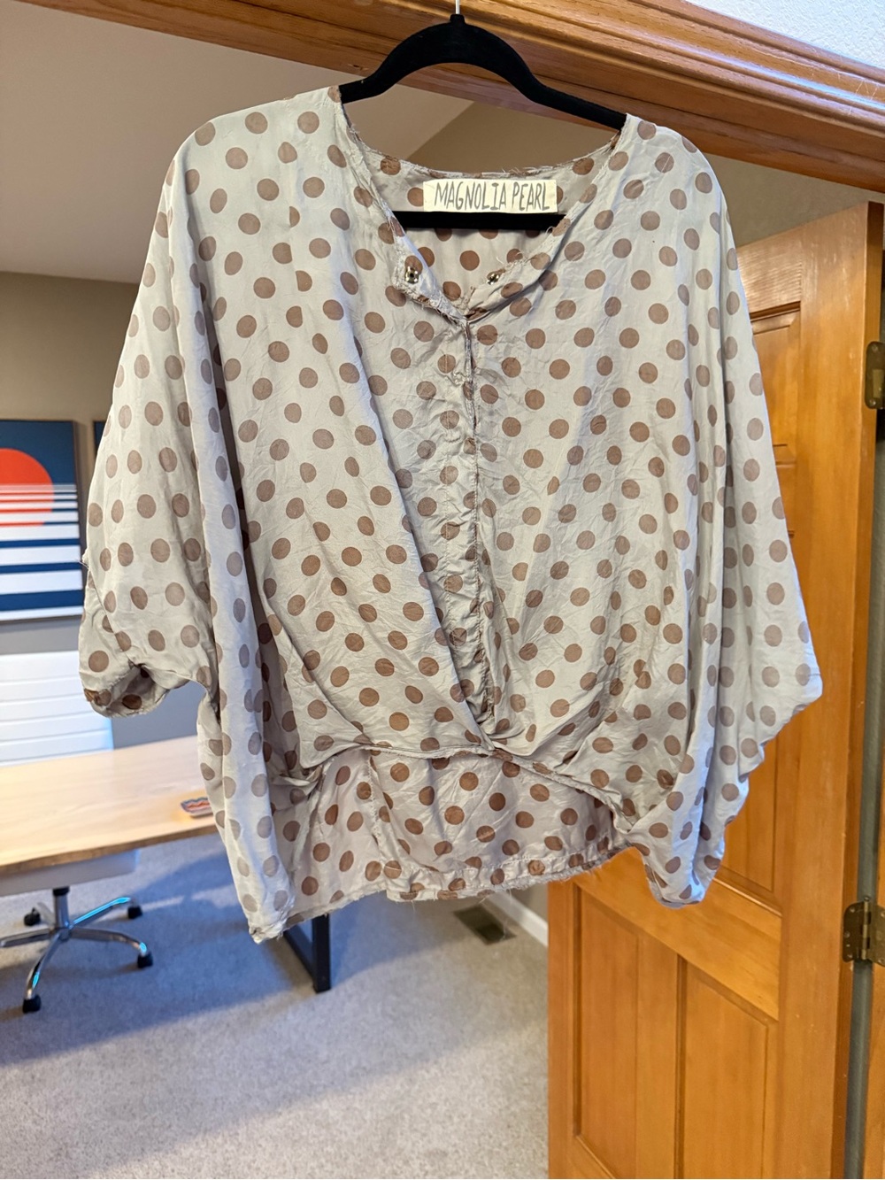 Magnolia Pearl gray  Blouse with Brown Polka Dots